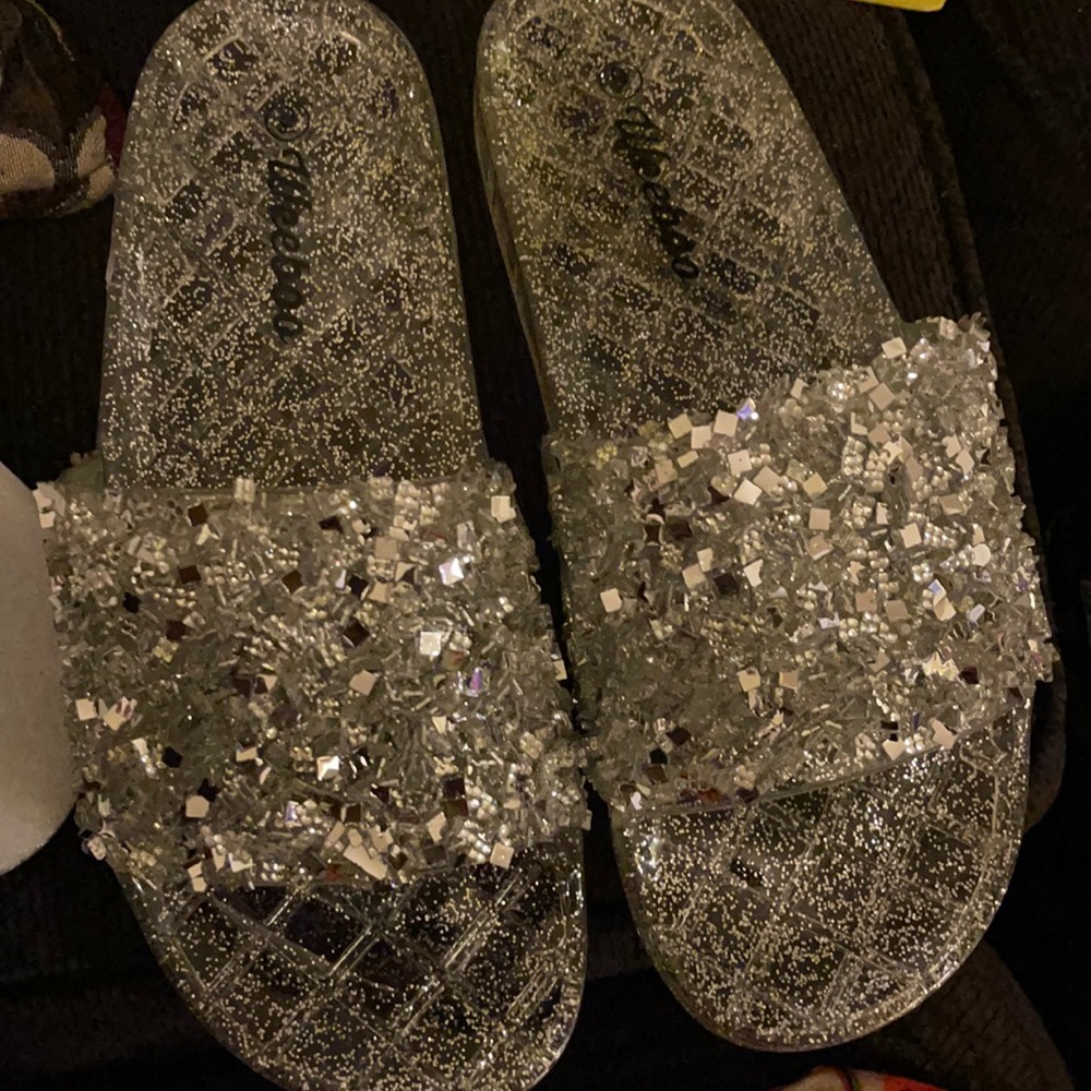 Silver Glitter Slides